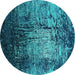 Round Oriental Turquoise Industrial Rug, urb2144turq