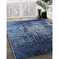 Mid-Century Modern Koi Blue Oriental Rug, urb2144