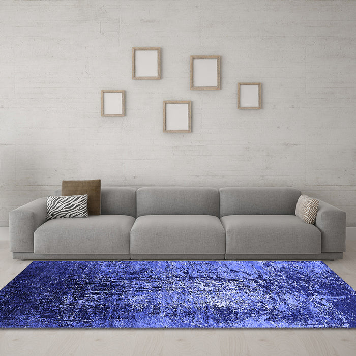 Machine Washable Oriental Blue Industrial Rug in a Living Room, wshurb2144blu