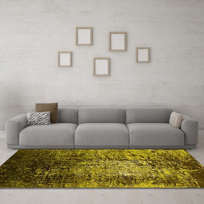 Machine Washable Oriental Yellow Industrial Rug in a Living Room, wshurb2144yw
