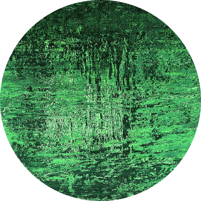 Round Machine Washable Oriental Green Industrial Area Rugs, wshurb2144grn