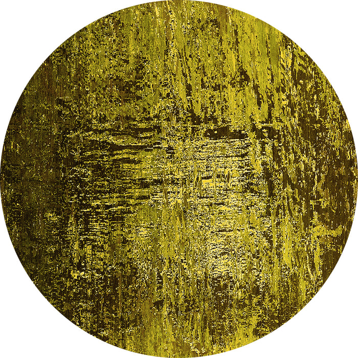 Round Machine Washable Oriental Yellow Industrial Rug, wshurb2144yw