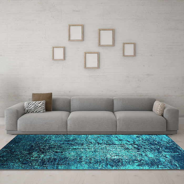Machine Washable Oriental Turquoise Industrial Area Rugs in a Living Room,, wshurb2144turq