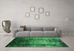 Machine Washable Oriental Green Industrial Area Rugs in a Living Room,, wshurb2144grn