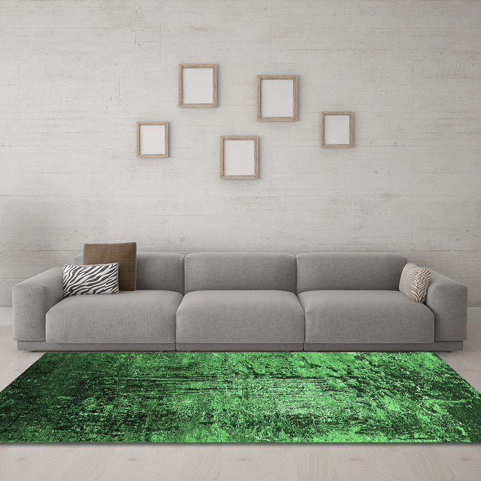 Machine Washable Oriental Emerald Green Industrial Area Rugs in a Living Room,, wshurb2144emgrn