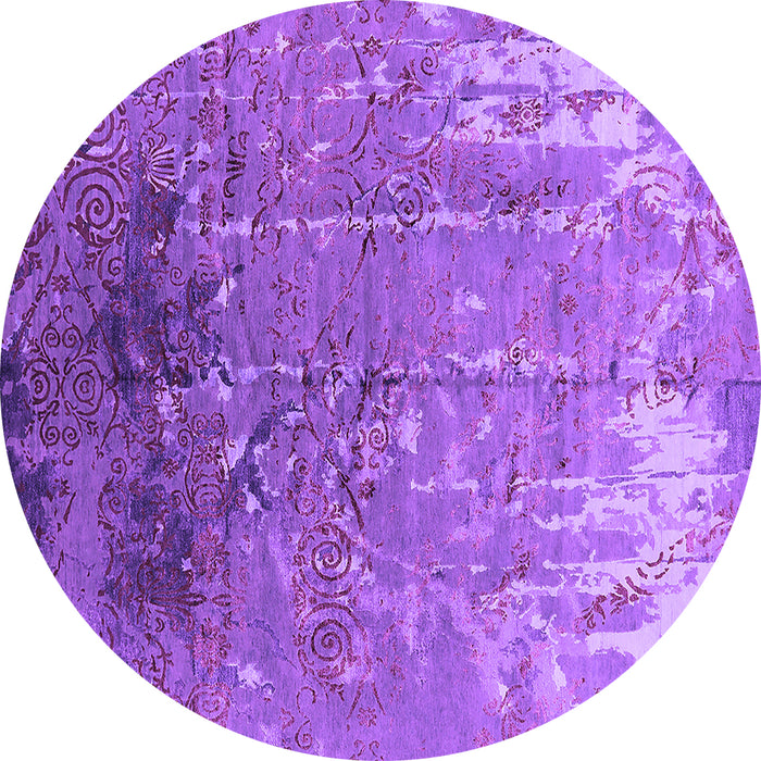 Round Machine Washable Oriental Purple Industrial Area Rugs, wshurb2145pur