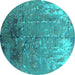 Round Machine Washable Oriental Turquoise Industrial Area Rugs, wshurb2145turq