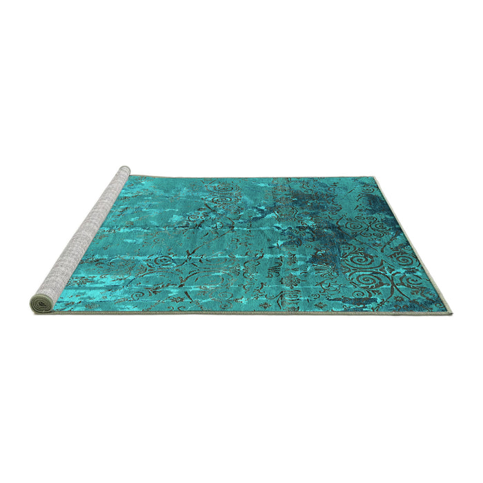Sideview of Machine Washable Oriental Turquoise Industrial Area Rugs, wshurb2145turq