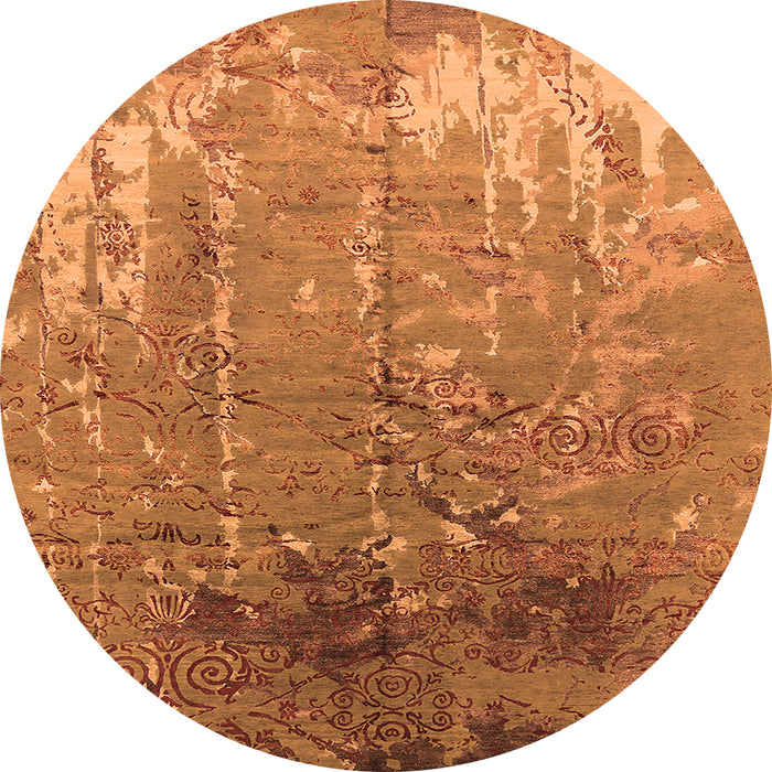 Round Machine Washable Oriental Orange Industrial Area Rugs, wshurb2145org