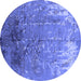 Round Machine Washable Oriental Blue Industrial Rug, wshurb2145blu