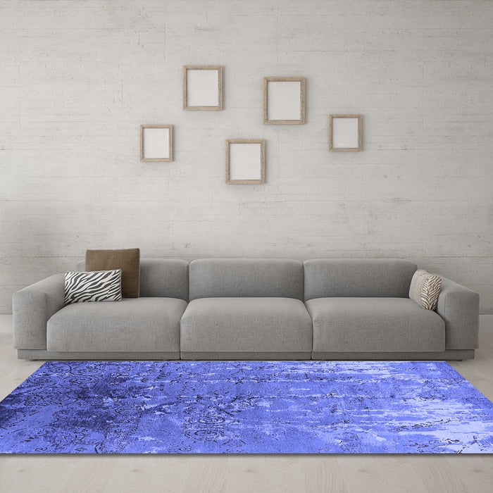 Machine Washable Oriental Blue Industrial Rug in a Living Room, wshurb2145blu