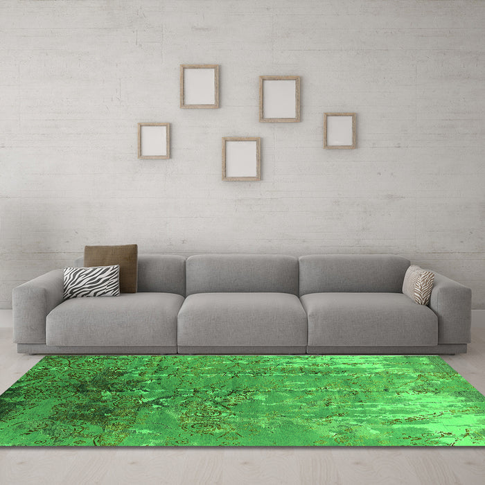 Machine Washable Oriental Green Industrial Area Rugs in a Living Room,, wshurb2145grn