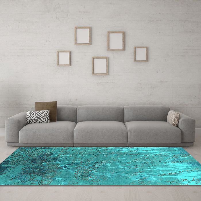 Machine Washable Oriental Turquoise Industrial Area Rugs in a Living Room,, wshurb2145turq