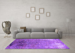 Machine Washable Oriental Purple Industrial Area Rugs in a Living Room, wshurb2145pur