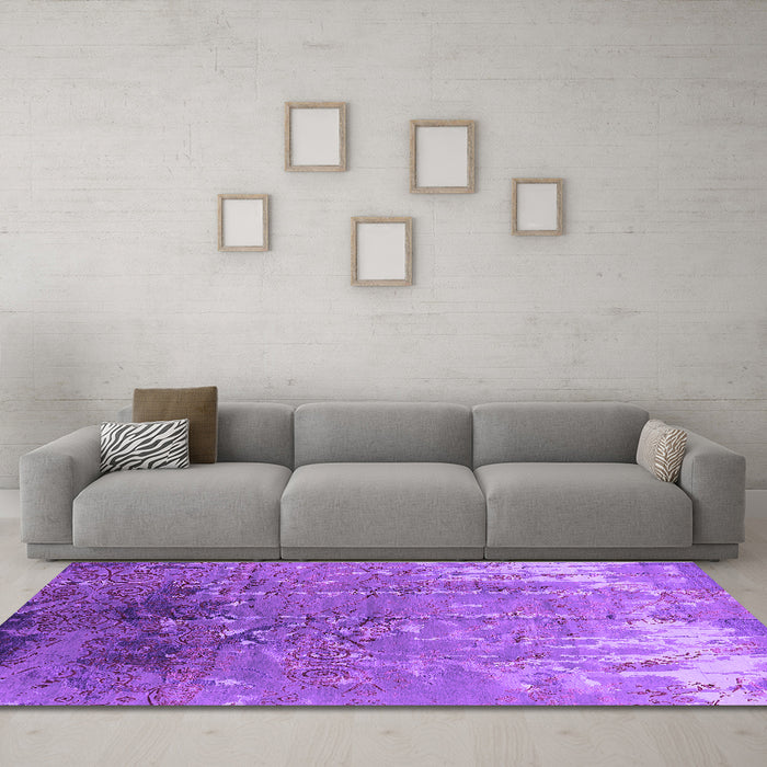 Machine Washable Oriental Purple Industrial Area Rugs in a Living Room, wshurb2145pur
