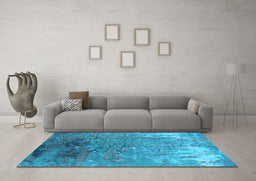 Machine Washable Oriental Light Blue Industrial Rug in a Living Room, wshurb2145lblu