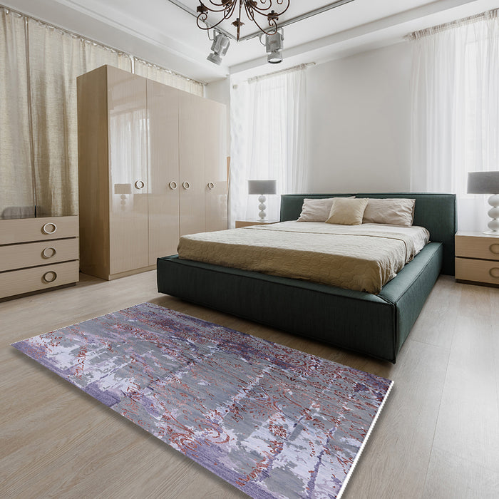 Mid-Century Modern Purple Oriental Rug in a Bedroom, urb2145