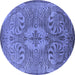 Round Machine Washable Oriental Blue Industrial Rug, wshurb2146blu