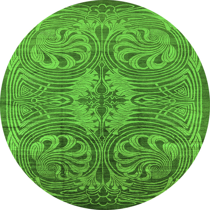 Round Machine Washable Oriental Green Industrial Area Rugs, wshurb2146grn