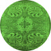 Round Machine Washable Oriental Green Industrial Area Rugs, wshurb2146grn