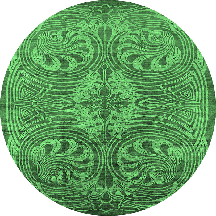 Round Oriental Emerald Green Industrial Rug, urb2146emgrn