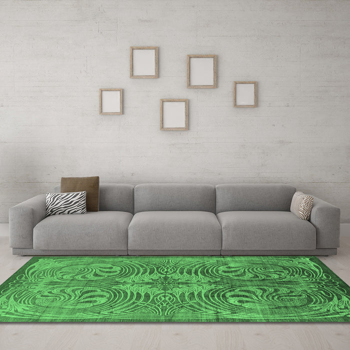 Machine Washable Oriental Emerald Green Industrial Area Rugs in a Living Room,, wshurb2146emgrn