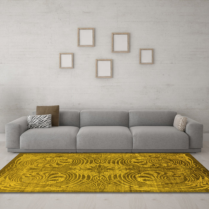 Machine Washable Oriental Yellow Industrial Rug in a Living Room, wshurb2146yw