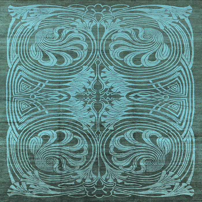 Square Machine Washable Oriental Light Blue Industrial Rug, wshurb2146lblu