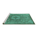 Sideview of Machine Washable Oriental Turquoise Industrial Area Rugs, wshurb2146turq