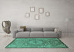 Machine Washable Oriental Turquoise Industrial Area Rugs in a Living Room,, wshurb2146turq