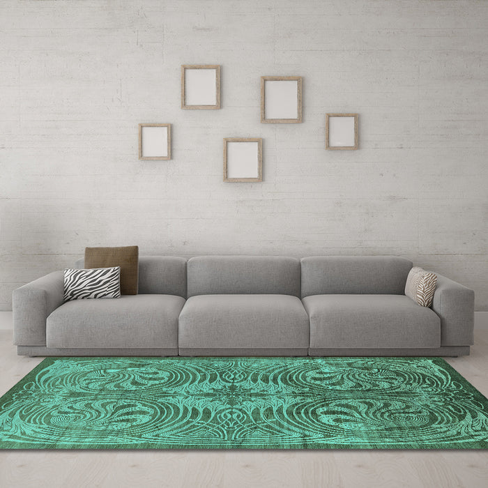Machine Washable Oriental Turquoise Industrial Area Rugs in a Living Room,, wshurb2146turq