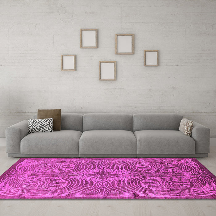 Machine Washable Oriental Pink Industrial Rug in a Living Room, wshurb2146pnk