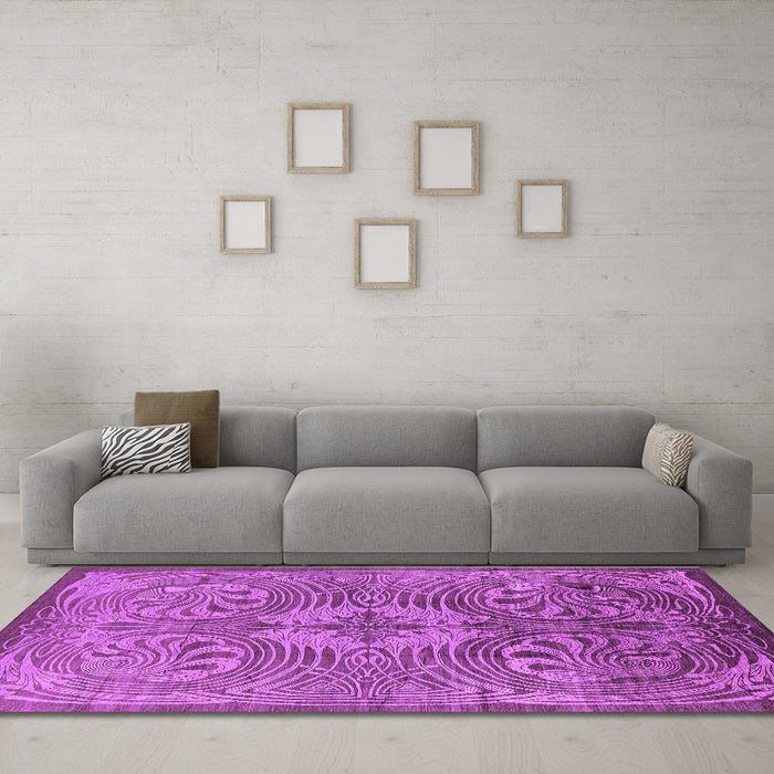 Machine Washable Oriental Purple Industrial Area Rugs in a Living Room, wshurb2146pur