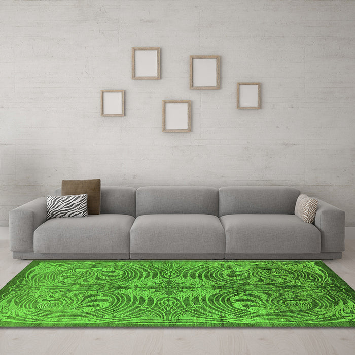 Machine Washable Oriental Green Industrial Area Rugs in a Living Room,, wshurb2146grn