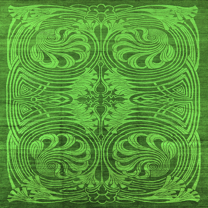 Square Machine Washable Oriental Green Industrial Area Rugs, wshurb2146grn