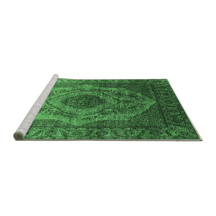 Sideview of Machine Washable Oriental Emerald Green Industrial Area Rugs, wshurb2147emgrn