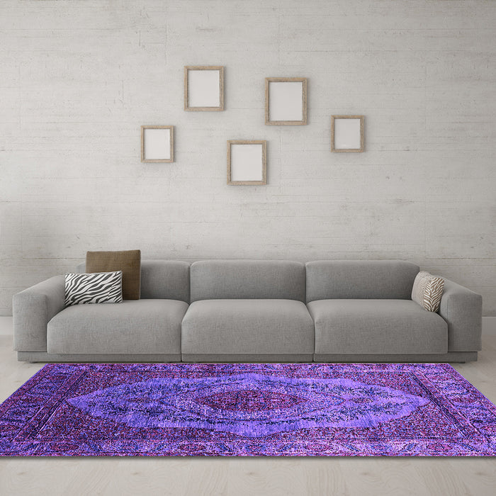 Machine Washable Oriental Purple Industrial Area Rugs in a Living Room, wshurb2147pur
