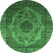 Round Machine Washable Oriental Emerald Green Industrial Area Rugs, wshurb2147emgrn