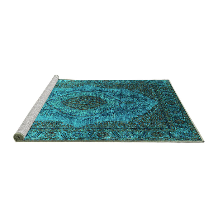 Sideview of Machine Washable Oriental Turquoise Industrial Area Rugs, wshurb2147turq
