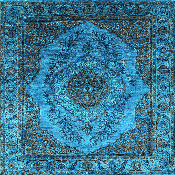 Square Machine Washable Oriental Light Blue Industrial Rug, wshurb2147lblu