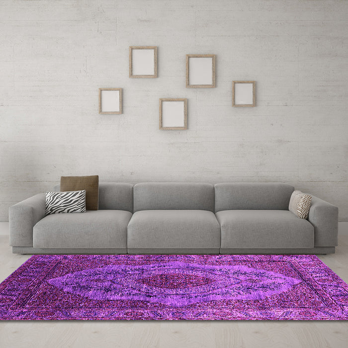 Machine Washable Oriental Pink Industrial Rug in a Living Room, wshurb2147pnk