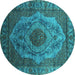 Round Oriental Turquoise Industrial Rug, urb2147turq