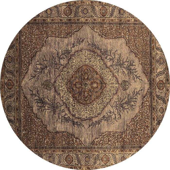 Round Machine Washable Oriental Brown Industrial Rug, wshurb2147brn