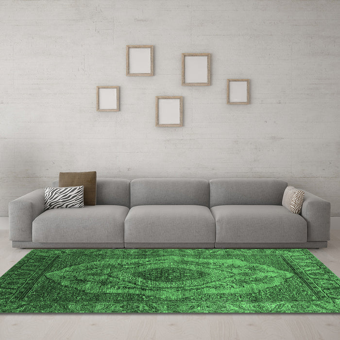 Machine Washable Oriental Emerald Green Industrial Area Rugs in a Living Room,, wshurb2147emgrn