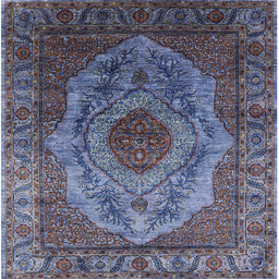 Square Mid-Century Modern Plum Purple Oriental Rug, urb2147