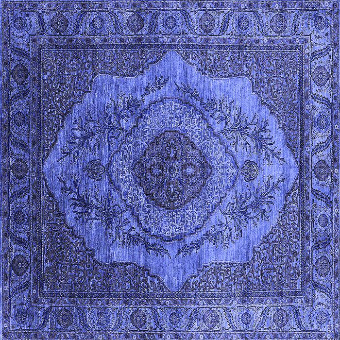 Square Machine Washable Oriental Blue Industrial Rug, wshurb2147blu