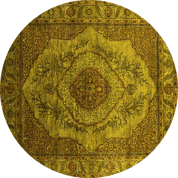 Round Machine Washable Oriental Yellow Industrial Rug, wshurb2147yw