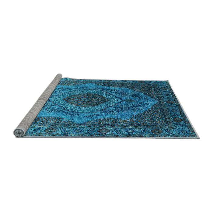 Sideview of Machine Washable Oriental Light Blue Industrial Rug, wshurb2147lblu
