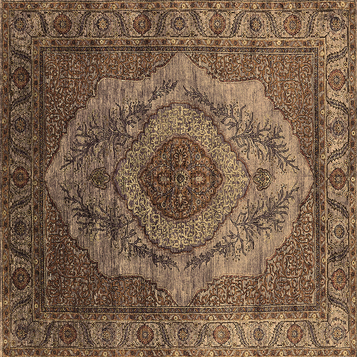 Square Machine Washable Oriental Brown Industrial Rug, wshurb2147brn