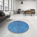 Round Machine Washable Industrial Modern Blue Rug in a Office, wshurb2148